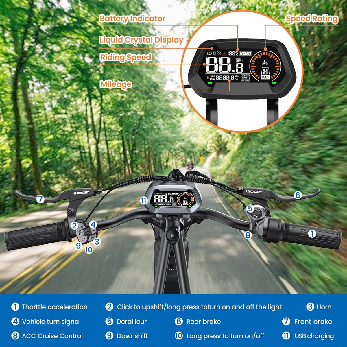 20'' Fat Tire Electric Bike with 1500W Peak Motor and 48V15.6Ah Removable Battery B658591