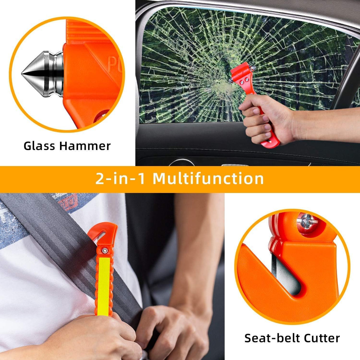 20 Pack 2 in 1 Car Safety Hammer Seatbelt Cutter and Window Breaker I3056