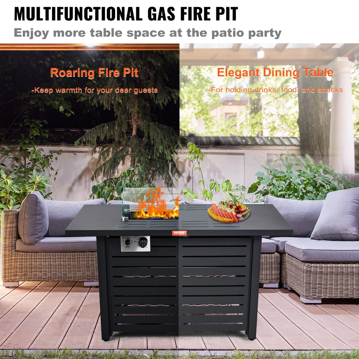 43" Outdoor Propane Gas Fire Pit Table with Glass Tabletop & lid T22032