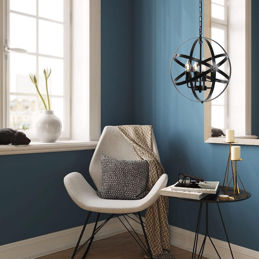 4-Light Black Pendant Lighting with Spherical Shade D646366