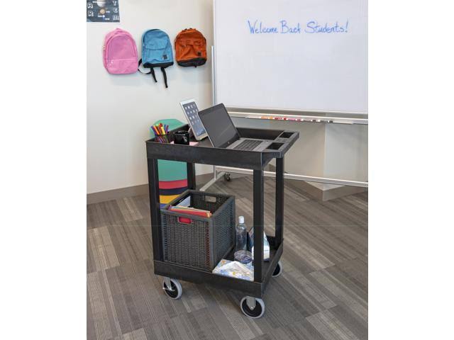 Black Two Shelf Plastic Utility Tub Cart J5682