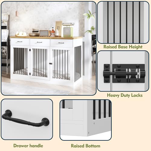 White Extra Large Dog Crate Furniture with 3 Drawers E1612
