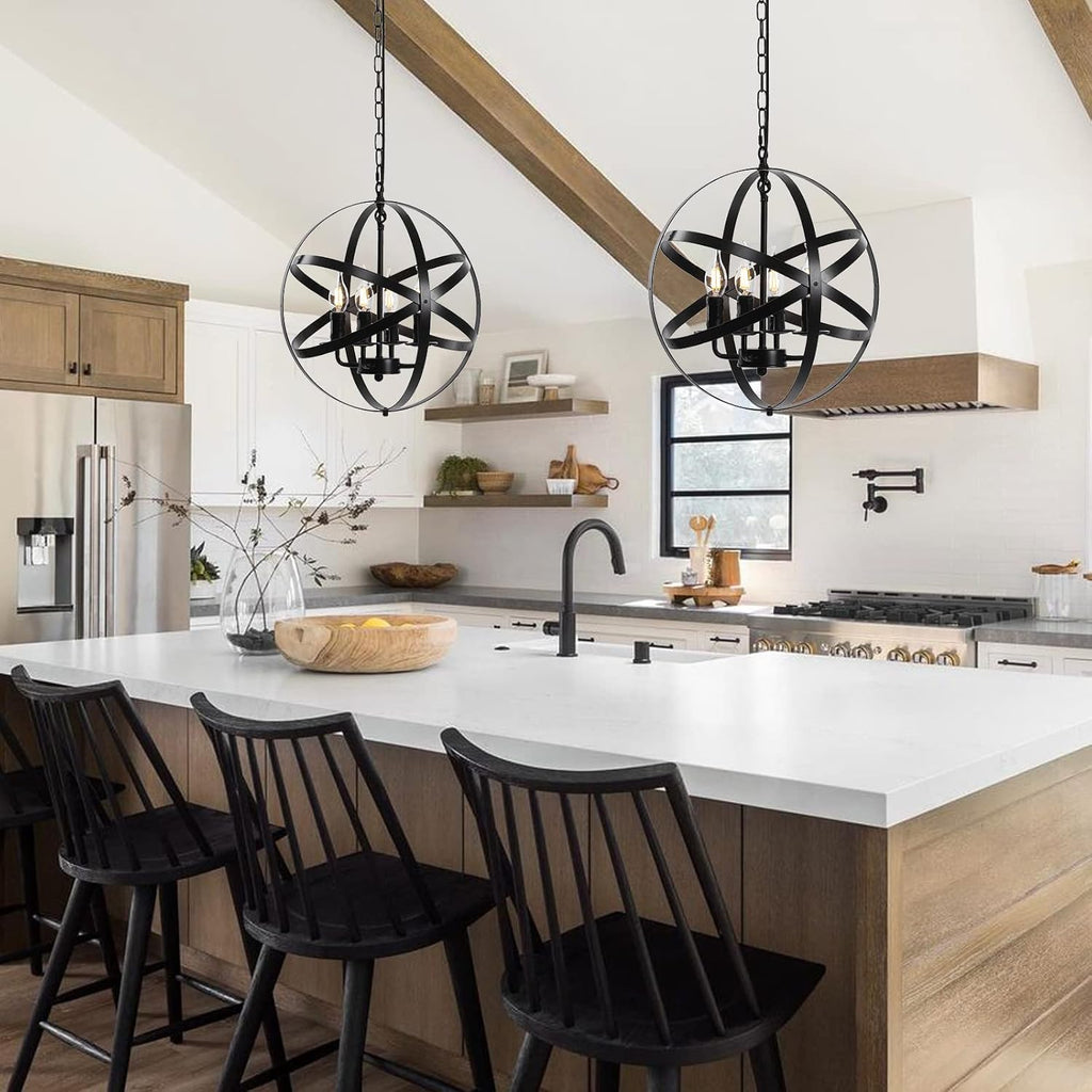 4-Light Black Pendant Lighting with Spherical Shade D646366