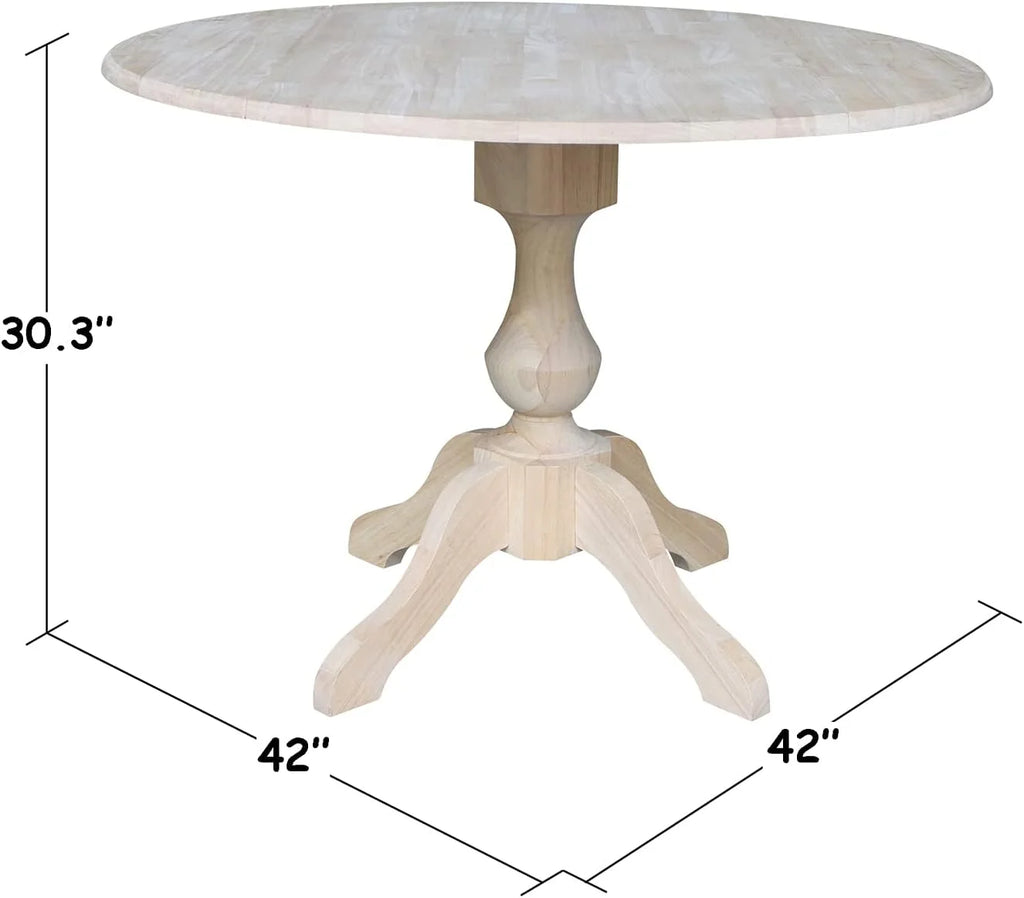 Round Dual Drop Leaf Pedestal Dining Table, Unfinished F5372