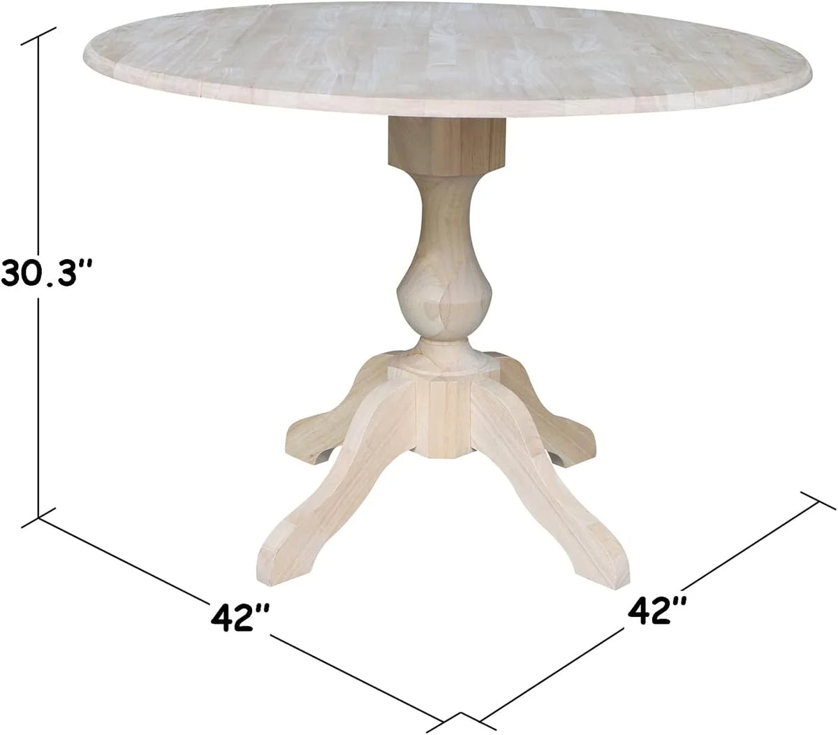 Round Dual Drop Leaf Pedestal Dining Table, Unfinished F5372