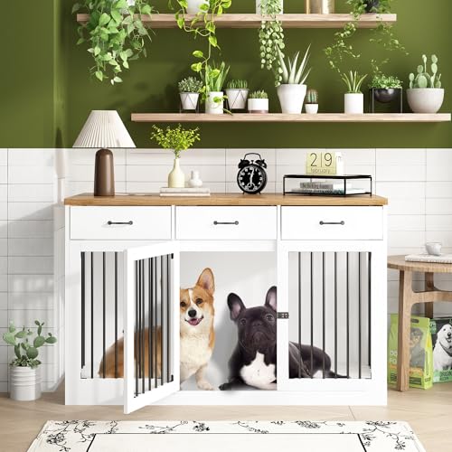 White Extra Large Dog Crate Furniture with 3 Drawers E1612