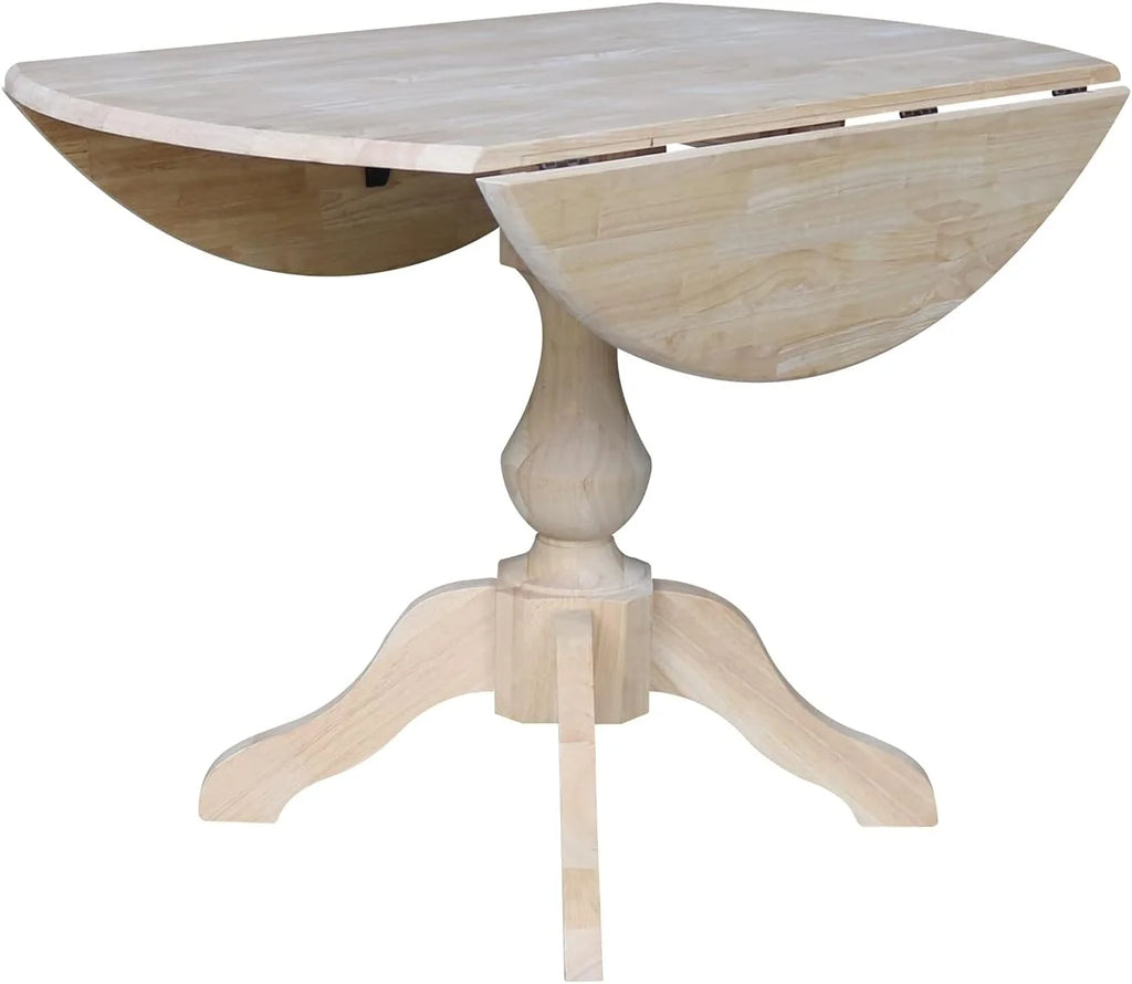 Round Dual Drop Leaf Pedestal Dining Table, Unfinished F5372