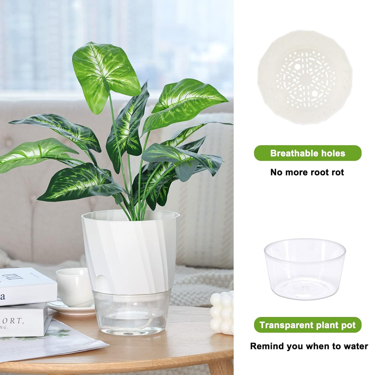 6 Pack Self Watering White Plant Pots K785950