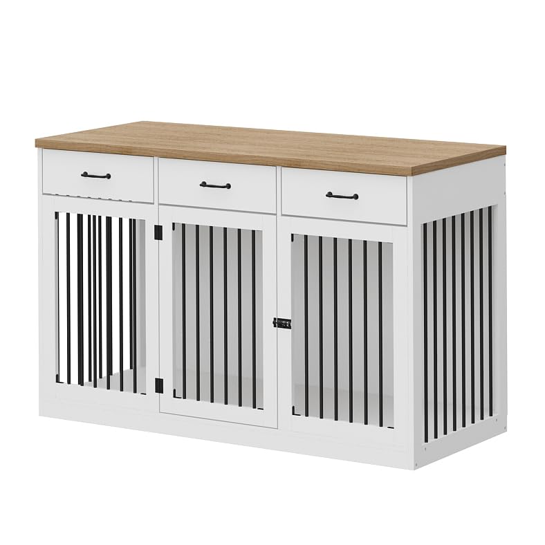 White Extra Large Dog Crate Furniture with 3 Drawers E1612