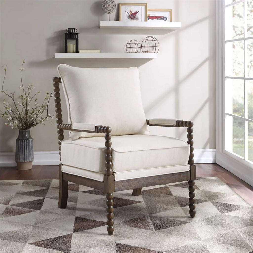 2 Piece Linen Fabric Spindle Chair Set with Wood Frame in Beige F135245