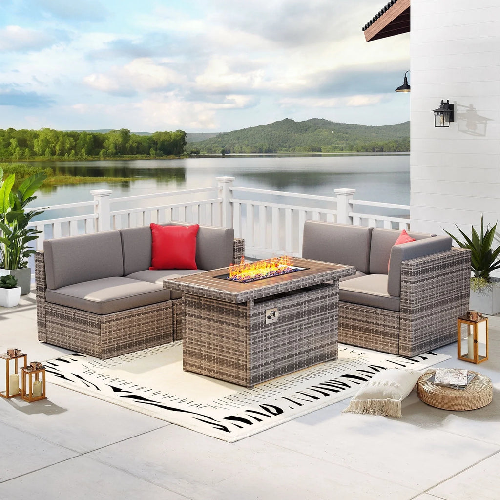 8 PCS Outdoor Patio Furniture Set with Fire Pit Table H405497