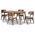 Beige and Walnut Browned Wood 5-Piece Dining Set J386