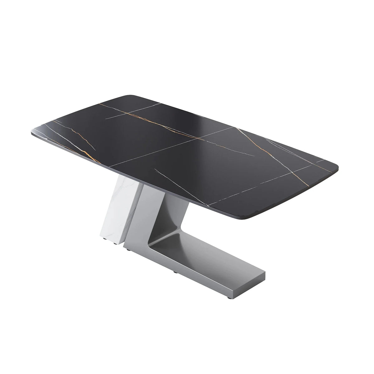 Black Dining Table with Sintered Stone Rectangle Tabletop O554