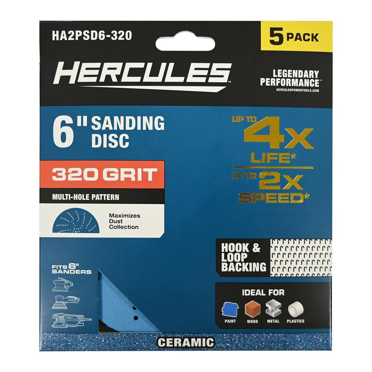 6 in. 320-Grit Hook-and-Loop Multihole Sanding Disc 5-Pack H278647