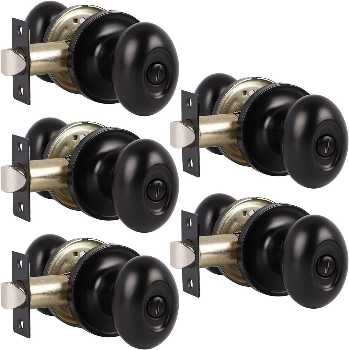 5 Pack Black Door Knobs Privacy Locks U1532
