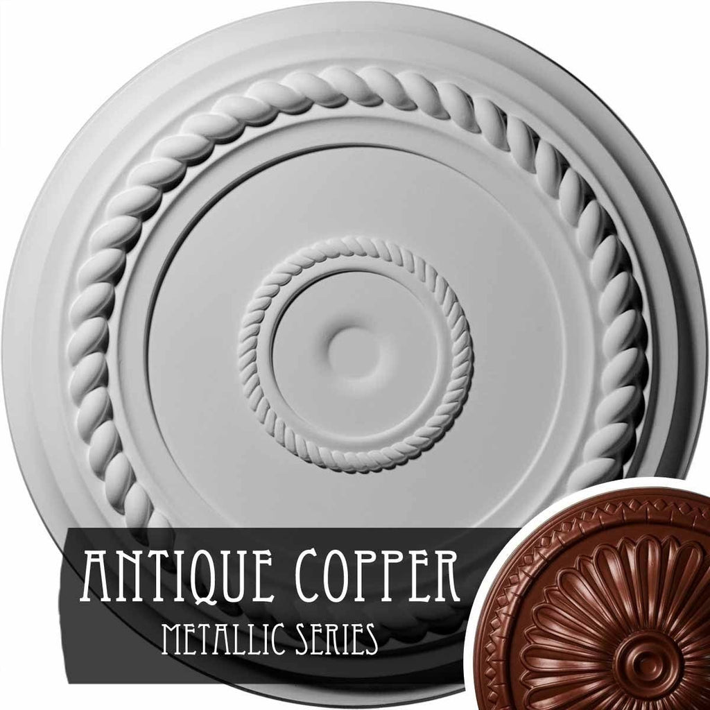 19 5/8x22OD x 1 1/2x22P Rope Ceiling Medallion, Hand-Painted Rust I373967
