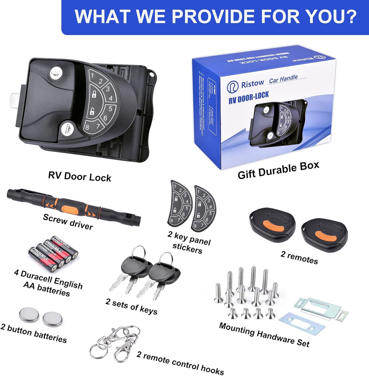 RV Keyless Entry Door Lock with Backlit Keypad and 2 Key Fobs O9325