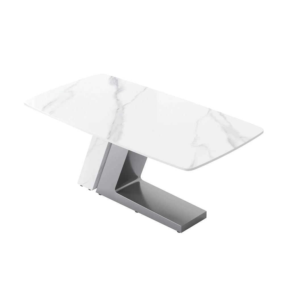 Black Dining Table with Sintered Stone Rectangle Tabletop O554
