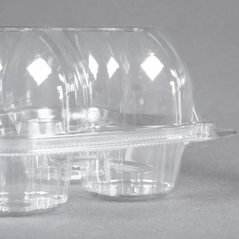 4 Compartment Clear Hinged High Dome Cupcake Container I893