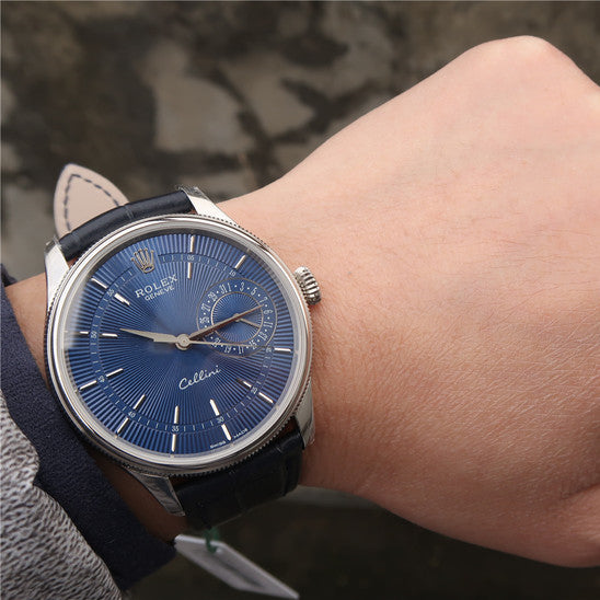 Silver Blue Dial Blue Leather Strap 39mm E861258