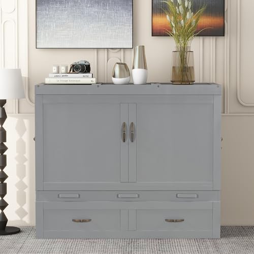 Full Size Murphy Bed Chest with USB Charging Station and Storage Drawer C4875