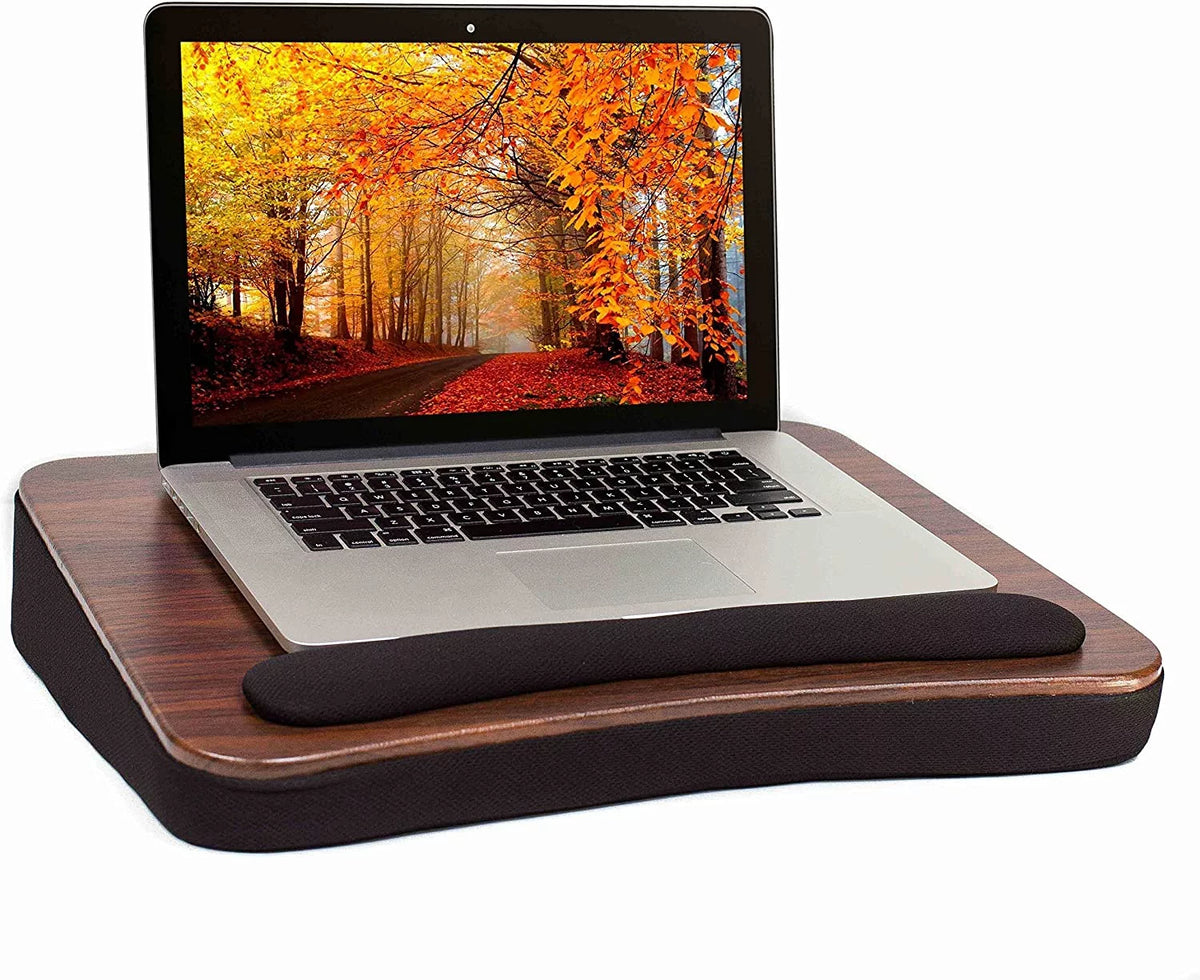Memory Foam Lap Desk with Wrist Rest, Fits 17" Laptops, Black Wood Top R63793