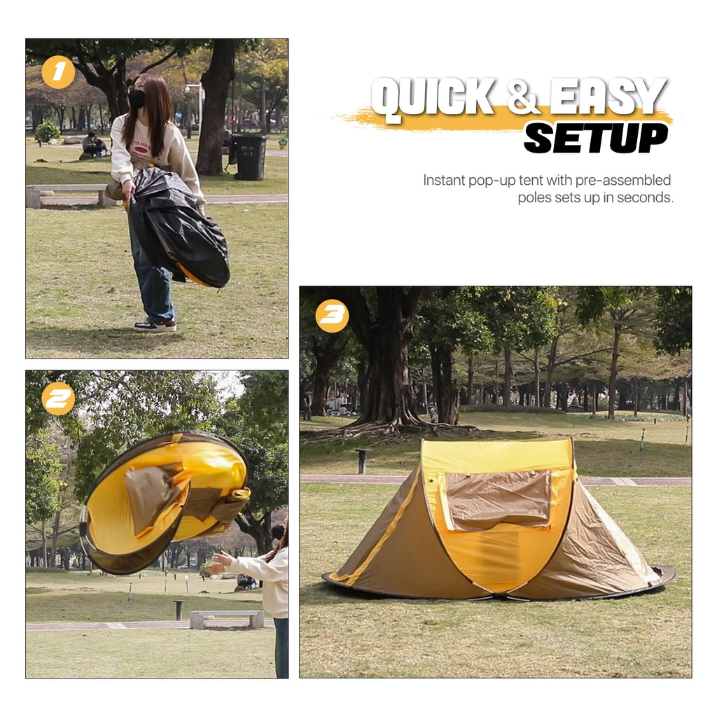 Yellow 3 Person Pop Up Tent with Carry Bag D234