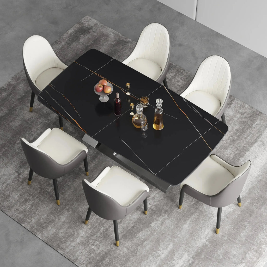 Black Dining Table with Sintered Stone Rectangle Tabletop O554