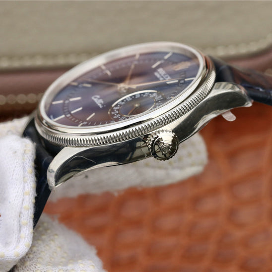 Silver Blue Dial Blue Leather Strap 39mm E861258