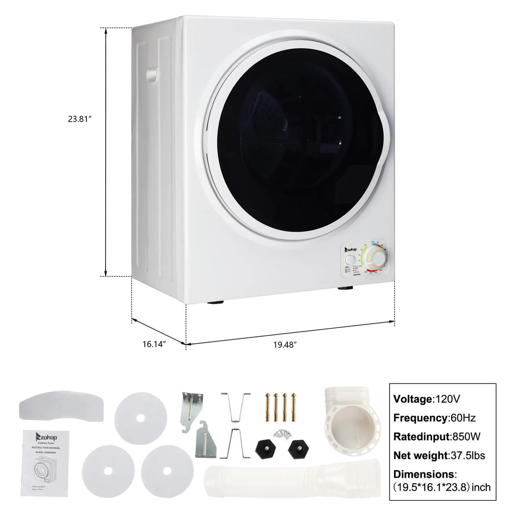 1.6 cu. ft. Compact Portable Electric Laundry Dryer, White J61474