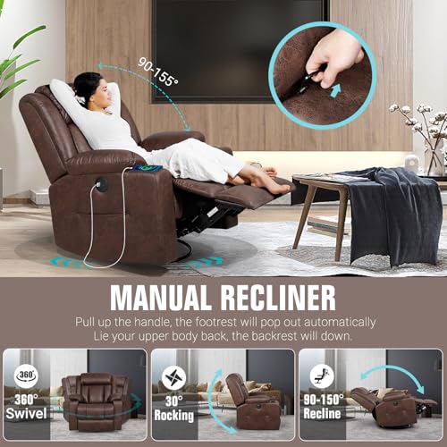 Brown Massage Rocking Recliner Chair with Heat and USB E950033