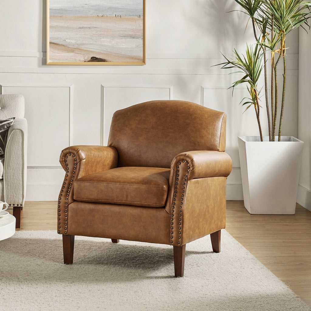 Faux Leather Arm Chair with Nailhead Trim O426990