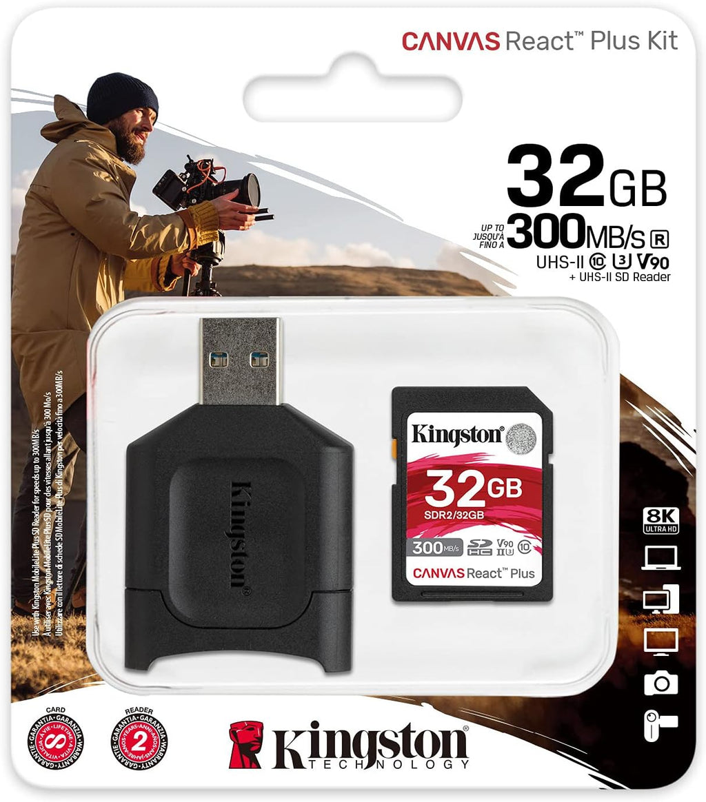 32GB Canvas React Plus V90 UHS-II SDXC Card with SD Card Reader and Memory Case Bundle (3 Items) K9800