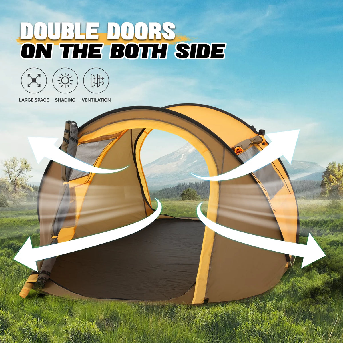 Yellow 3 Person Pop Up Tent with Carry Bag D234