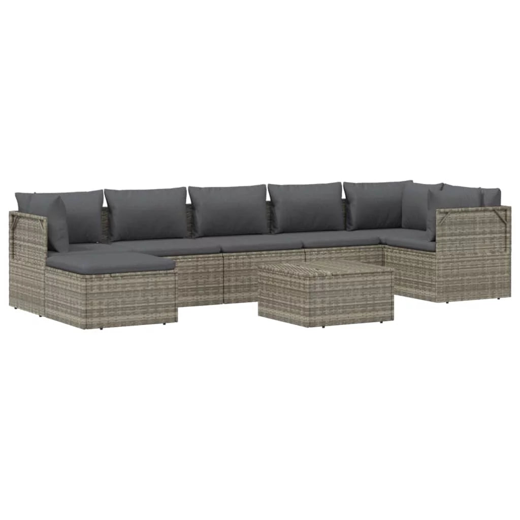 8 Piece Patio Set with Cushions Gray Poly Rattan U794821