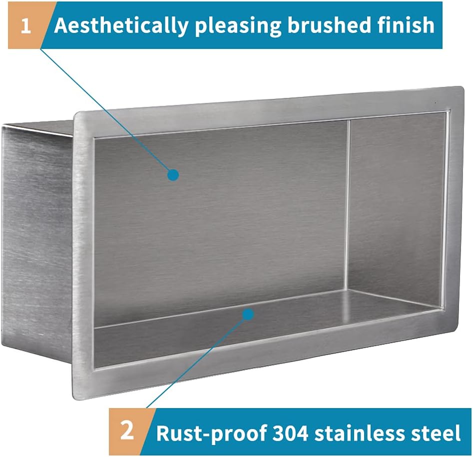 12×12 Brushed Stainless Steel Recessed Shower Caddy G447