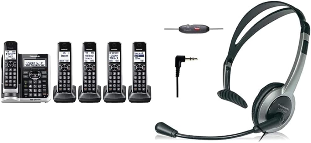 Black Cordless Phone System with 5 Handsets P7710