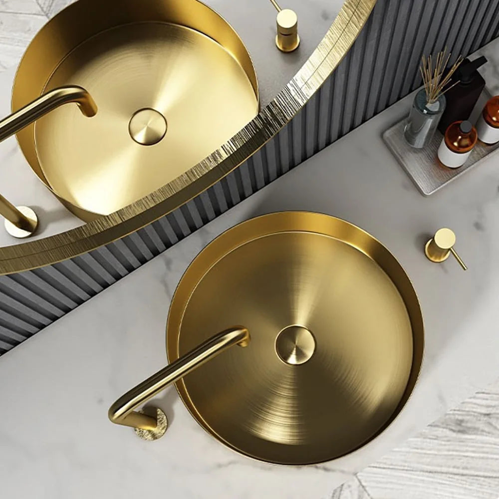 Gold Round Stainless Steel Vessel Sink J70075