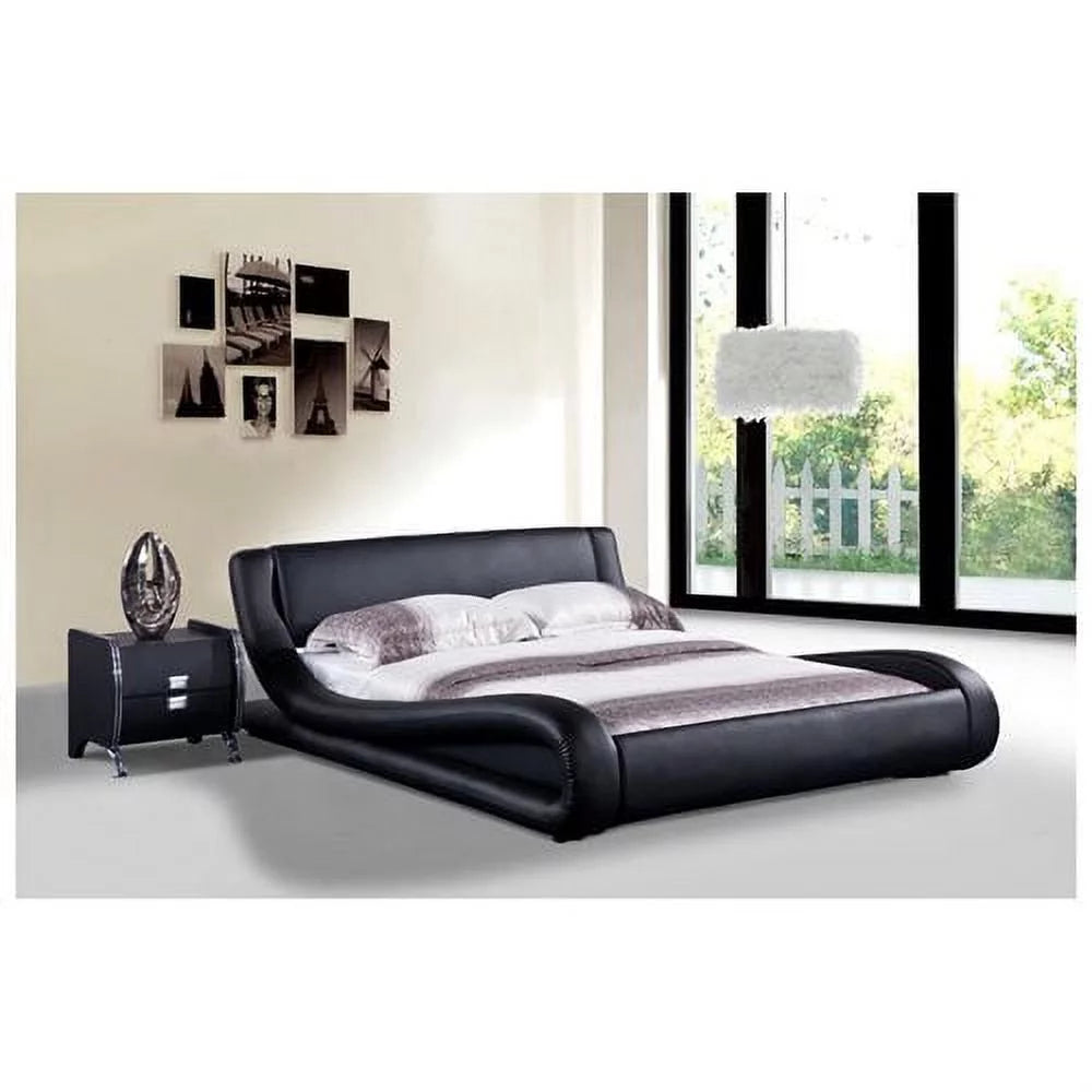 Black Queen Faux Leather Platform Bed G9553