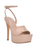 Beige Patent Ankle Strap Square Toe Stiletto Heeled Sandal S9437