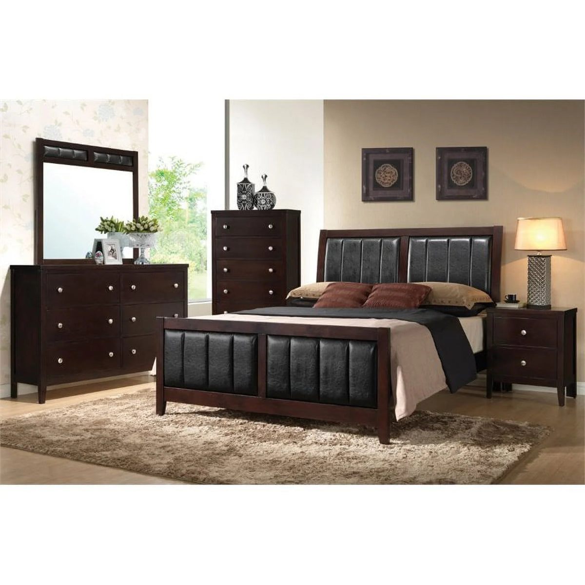 Cappuccino Bedroom Set with Upholstered Headboard B7436