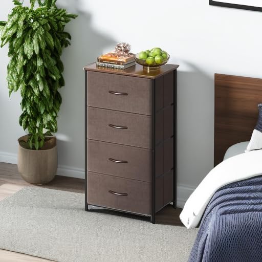 Dark Grey 4 Drawer Fabric Dresser with Wood Top F550