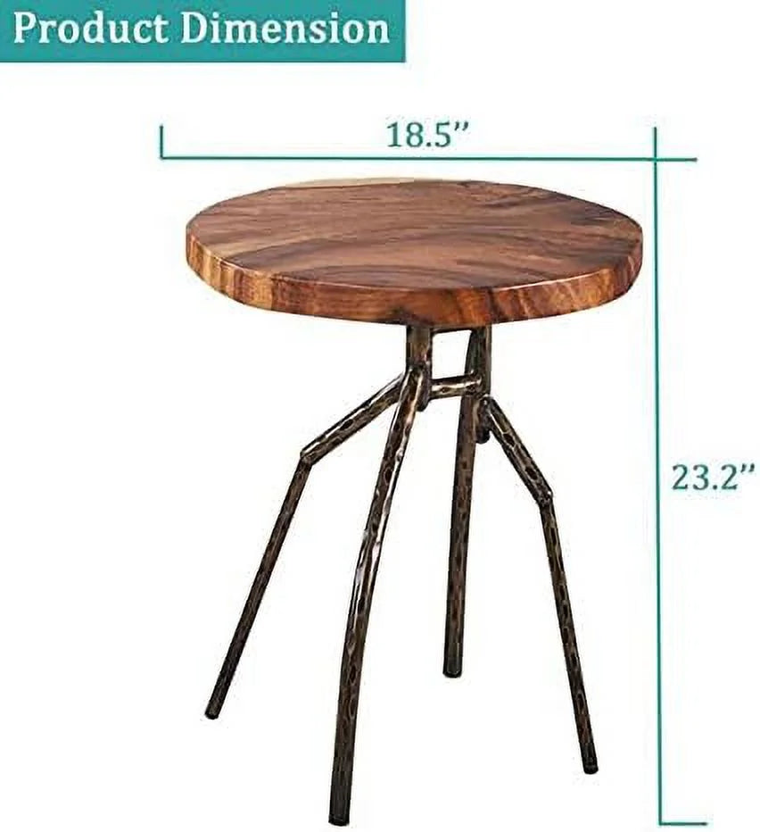 Solid Wood Round End Table with Metal Leg T237