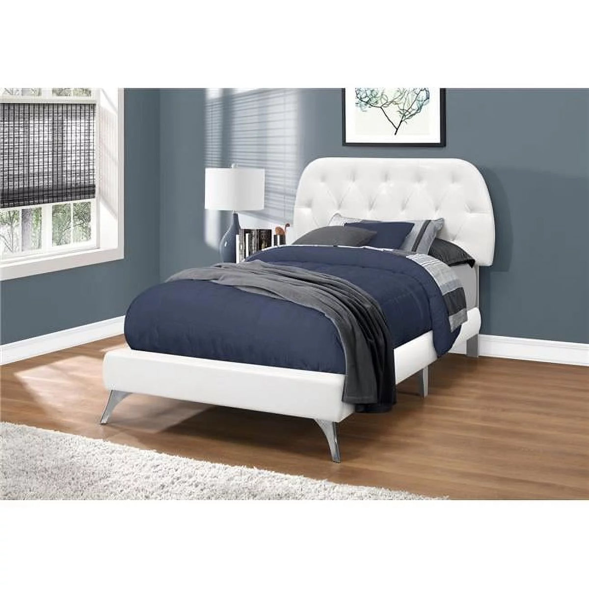 White Linen Twin Bed with Chrome Legs L82278