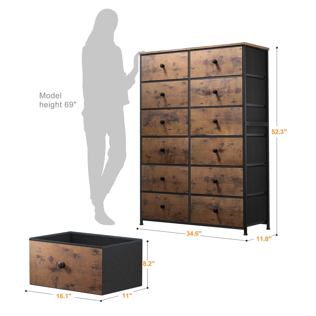 Set of 2 12 Drawer Fabric Dresser Z1924