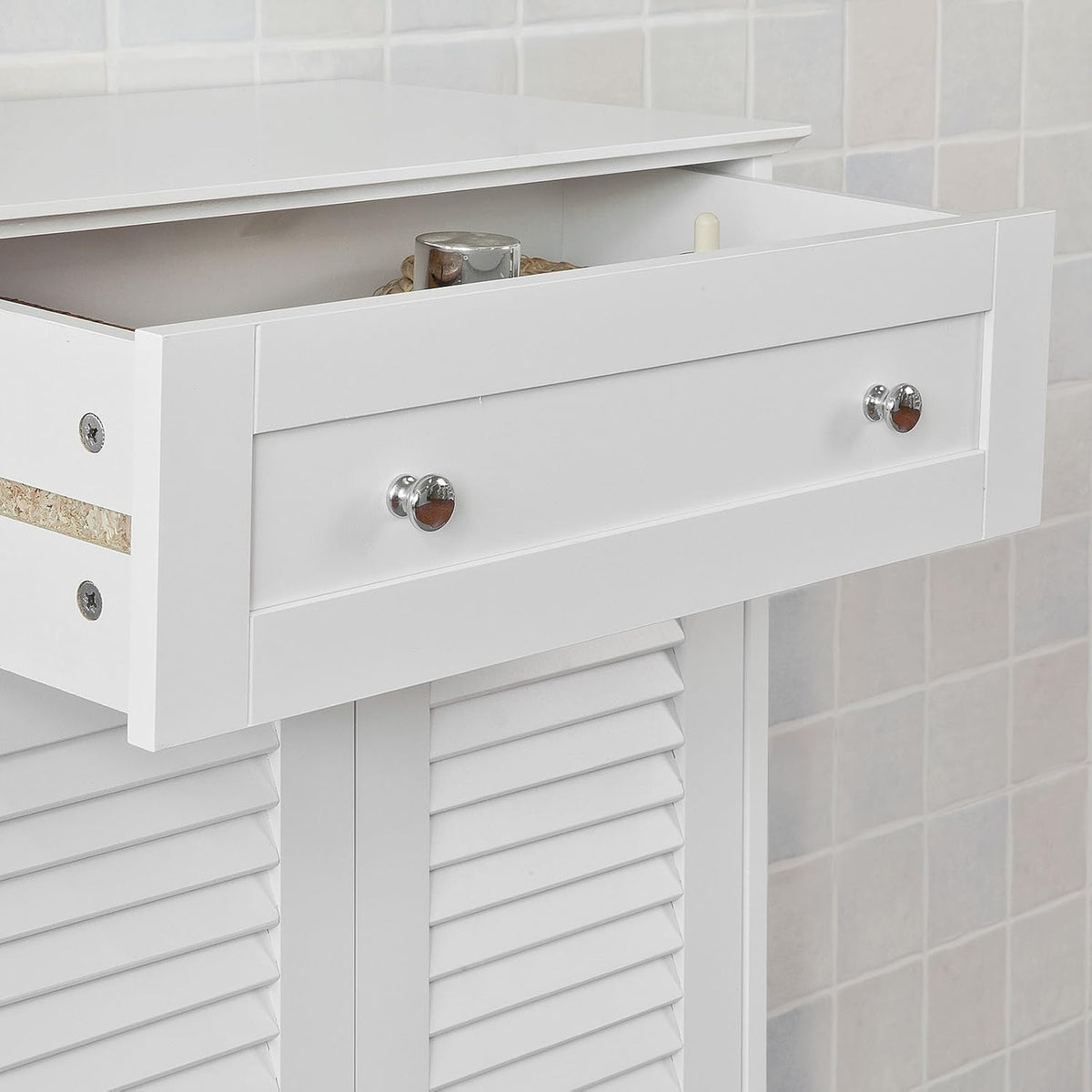 White Bathroom Vanity Set with Drawer and Double Shutter Door V79557