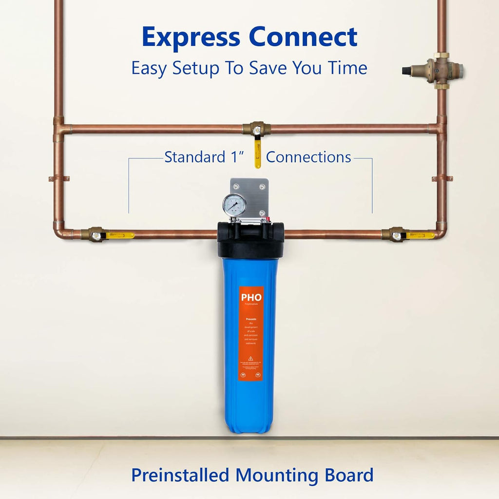 Whole House Water Filtration System with Polyphosphate Conditioner, Blue U187
