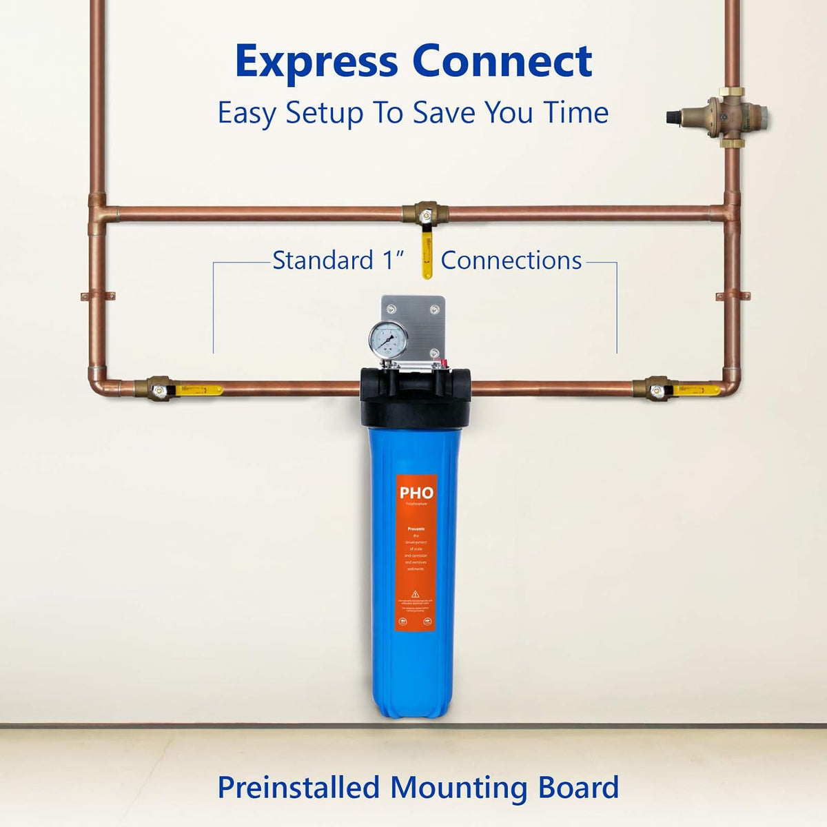 Whole House Water Filtration System with Polyphosphate Conditioner, Blue U187