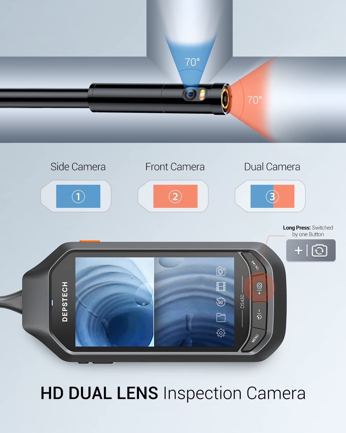 1080P HD Dual Lens Borescope with 16.5FT Semi-Rigid Cable C23740