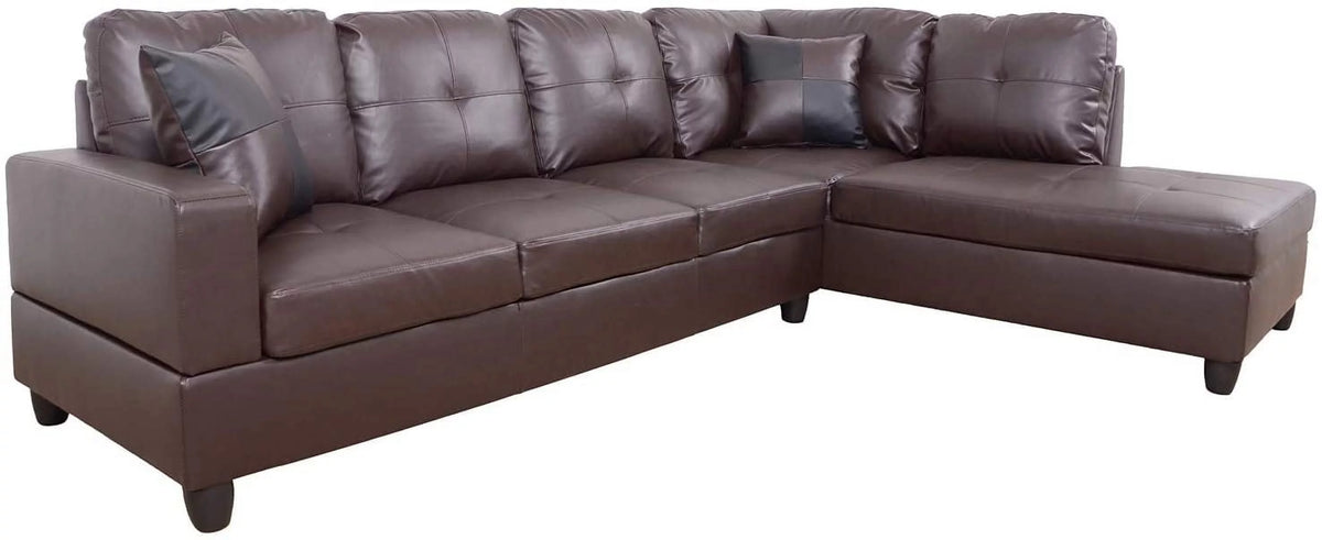 Brown Right Facing Faux Leather L-Shaped Sectional Set E55619